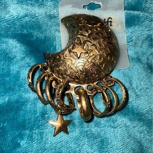 GoldNBronze Crescent Moon&Star 1960/70’s gorgeous LRG brooch vintage NW antique